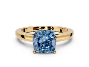Solitaire Engagement Ring Setting for Fancy Blue Cushion Cut Center with Basket Rail and Prong Head in Yellow Gold