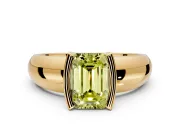 Tension Engagement Ring Setting for Fancy Yellow Emerald Cut Center with Wide Flat Band and Tension Head in Yellow Gold