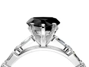 Baguette Engagement Ring Setting for Fancy Black Heart-Shaped Center with Alternating Bar-Set Band and Prong Head in White Gold