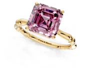 Solitaire Engagement Ring Setting for Fancy Pink Asscher Cut Center with Bamboo Band and Prong Head in Yellow Gold
