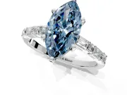 Baguette Engagement Ring Setting for Fancy Blue Marquise Center with Alternating Bar-Set Band and Prong Head in Platinum