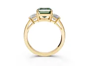3 Stone Engagement Ring Setting for Fancy Green Asscher Cut Center with Matching Side Accents and Prong Head in Yellow Gold