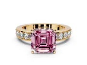 Solitaire Engagement Ring Setting for Fancy Pink Asscher Cut Center with Channel-Set Accents and Prong Head in Yellow Gold
