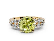 Cluster Engagement Ring Setting for Fancy Yellow Round Cut Center with 2-Row Shoulder Clusters and Prong Head in Yellow Gold