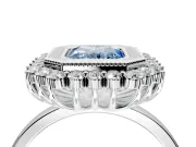 Halo Engagement Ring Setting for Fancy Blue Radiant Cut Center with Milgrain Bezel Rim, Plain Band and Prong Head in Platinum