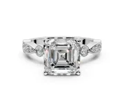 Solitaire Engagement Ring Setting for Asscher Cut Center with Milgrain Bezel Accents and Prong Head in Platinum