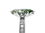 Milgrain Pave Engagement Ring Setting for Fancy Green Marquise Center with Accent Band and Prong Head in Platinum