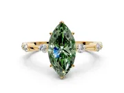 Solitaire Engagement Ring Setting for Fancy Green Marquise Center with Bezel Station Band and Prong Head in Yellow Gold