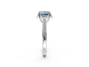 Floral Engagement Ring Setting for Fancy Blue Princess Cut Center with Four Accent Clusters and Prong Head in Platinum