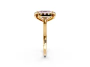 Single Halo Engagement Ring Setting for Fancy Pink Asscher Cut Center with Corner Claws, Plain Band and Prong Head in Yellow Gold