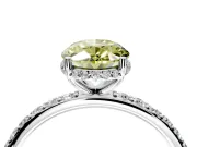 Hidden Halo Engagement Ring Setting for Fancy Yellow Oval Center with Pave Band and Prong Head in Platinum