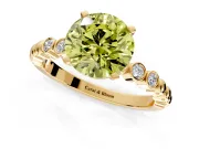Solitaire Engagement Ring Setting for Fancy Yellow Round Cut Center with Bezel-Dot Beaded Band and Prong Head in Yellow Gold