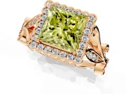 Halo Engagement Ring Setting for Fancy Yellow Princess Cut Center with Leaf Motif Split Shank and Prong Head in Rose Gold