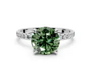 Solitaire Engagement Ring Setting for Fancy Green Round Cut Center with Fine Pave Narrow Band and Prong Head in Platinum