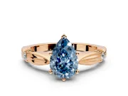 Solitaire Engagement Ring Setting for Fancy Blue Pear-Shaped Center with Carved Leaf Shoulders and Prong Head in Rose Gold