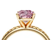 Solitaire Engagement Ring Setting for Fancy Pink Cushion Cut Center with Milgrain X Pattern Band and Prong Head in Yellow Gold