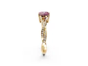 Solitaire Engagement Ring Setting for Fancy Pink Cushion Cut Center with Twisted Pave Band and Prong Head in Yellow Gold