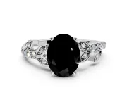 Leaf Motif Engagement Ring Setting for Fancy Black Oval Center with Pave Band and Prong Head in Platinum