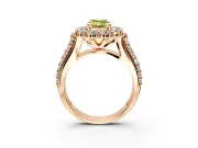 Large Accent Halo Engagement Ring Setting for Fancy Yellow Emerald Cut Center with Pave Split Shank and Prong Head in Rose Gold