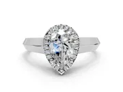 Halo Engagement Ring Setting for Pear-Shaped Center with Knife Ridge Cathedral Band and Prong Head in Sterling Silver