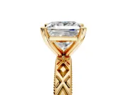 Solitaire Engagement Ring Setting for Princess Cut Center with Milgrain X Pattern Band and Prong Head in Yellow Gold