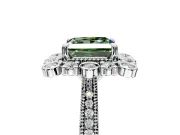 Milgrain Halo Engagement Ring Setting for Fancy Green Princess Cut Center with Bezel Point Accents and Prong Head in Platinum