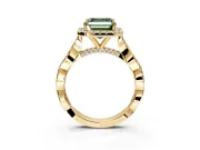 Halo Engagement Ring Setting for Fancy Green Asscher Cut Center with Twist Band and Prong Head in Yellow Gold