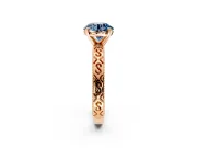 Solitaire Engagement Ring Setting for Fancy Blue Round Cut Center with Scrollwork Band and Prong Head in Rose Gold