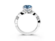 Solitaire Engagement Ring Setting for Fancy Blue Heart-Shaped Center with Carved Leaf Shoulders and Prong Head in Platinum