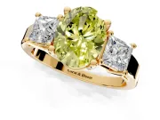 3 Stone Engagement Ring Setting for Fancy Yellow Oval Center with Matching Side Accents and Prong Head in Yellow Gold