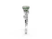 Leaf Motif Engagement Ring Setting for Fancy Green Princess Cut Center with Pave Band and Prong Head in Platinum