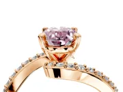 Solitaire Engagement Ring Setting for Fancy Pink Oval Center with Pave Bypass Swirl Band and Prong Head in Rose Gold
