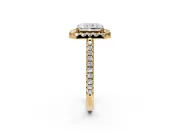 Pave Halo Engagement Ring Setting for Radiant Cut Center with Single Row Pave Band and Prong Head in Yellow Gold