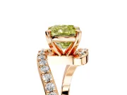 Solitaire Engagement Ring Setting for Fancy Yellow Cushion Cut Center with Pave Bypass Swirl Band and Prong Head in Rose Gold