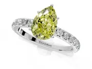 Solitaire Engagement Ring Setting for Fancy Yellow Pear-Shaped Center with Large Accent Band and Prong Head in Sterling Silver