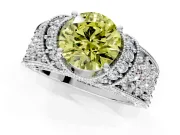 Pave Engagement Ring Setting for Fancy Yellow Round Cut Center with Curved Accent Rows, Openwork and Prong Head in Sterling Silver