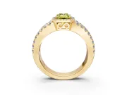Halo Engagement Ring Setting for Fancy Yellow Emerald Cut Center with Wide-Open Pave Split Shank and Prong Head in Yellow Gold