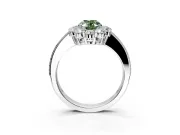 Halo Engagement Ring Setting for Fancy Green Oval Center with Milgrain Channel Band and Prong Head in White Gold