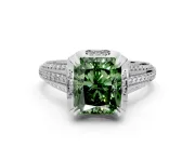 Solitaire Engagement Ring Setting for Fancy Green Radiant Cut Center with Accented Split Shank and Prong Head in Platinum