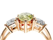 3 Stone Engagement Ring Setting for Fancy Yellow Marquise Center with Matching Side Accents and Prong Head in Rose Gold