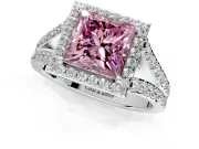 Halo Engagement Ring Setting for Fancy Pink Princess Cut Center with Narrow Pave Split Shank and Prong Head in Platinum