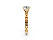 Solitaire Engagement Ring Setting for Round Cut Center with Milgrain X Pattern Band and Prong Head in Yellow Gold