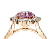 Halo Engagement Ring Setting for Fancy Pink Round Cut Center with Single-Row Pave, Open Basket and Prong Head in Rose Gold