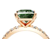 Solitaire Engagement Ring Setting for Fancy Green Princess Cut Center with Fine Pave Band and Claw Prong Head in Rose Gold