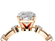 Solitaire Engagement Ring Setting for Cushion Cut Center with Bezel Station Band and Prong Head in Rose Gold