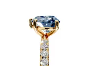Solitaire Engagement Ring Setting for Fancy Blue Heart-Shaped Center with Micro Pave Band and Prong Head in Yellow Gold