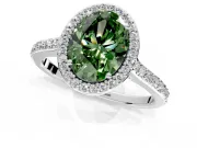 Halo Engagement Ring Setting for Fancy Green Oval Center with Pave Accents, Heart Basket and Prong Head in Sterling Silver