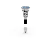 Leaf Engagement Ring Setting for Fancy Blue Princess Cut Center with Milgrain Accent Band and Prong Head in White Gold
