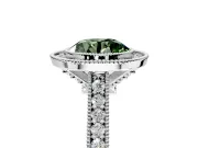 Halo Engagement Ring Setting for Fancy Green Round Cut Center with Milgrain Pave Band and Bezel Head in Platinum