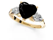 3 Stone Engagement Ring Setting for Fancy Black Heart-Shaped Center with Large Pear-Shaped Accents and Prong Head in Yellow Gold